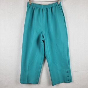 Alfred Dunner Women Size 12 Teal Blue Capri Pants Elastic Waist Polyester